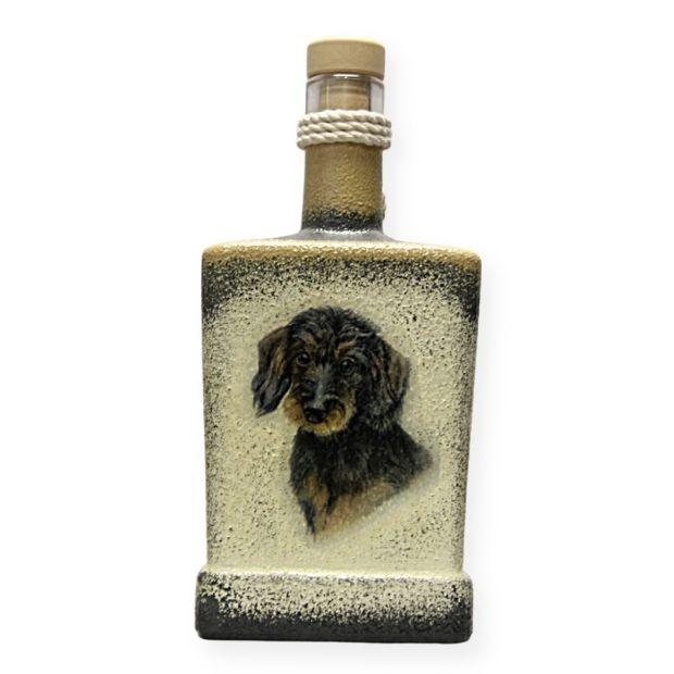 Pálinkás üveg kutyás motívummal - szálkás szőrű tacskó