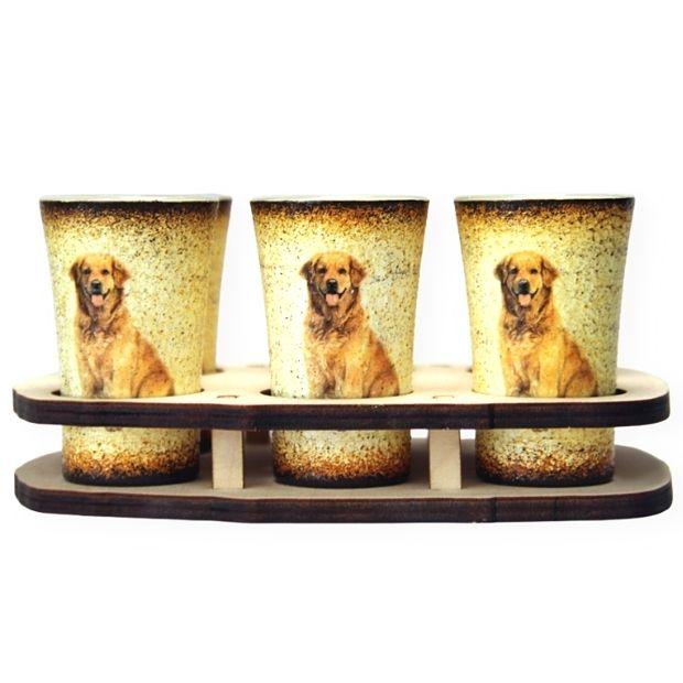 Golden retriever motívummal díszített snapszos pohárkészlet