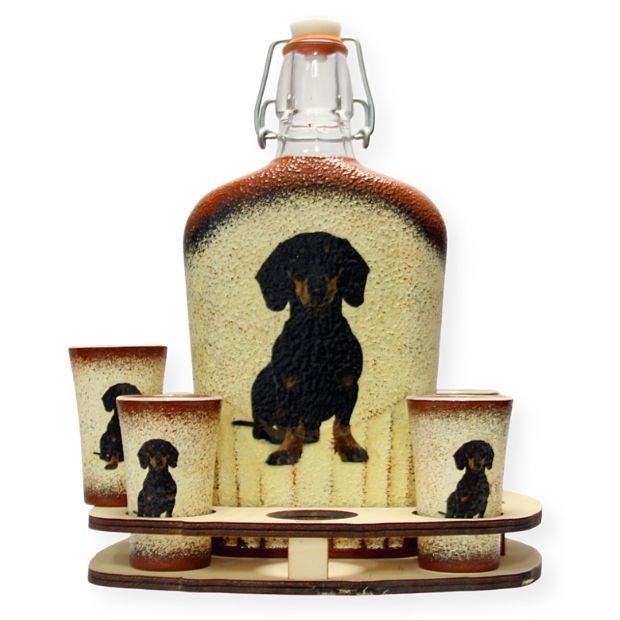 Tacskó képpel díszített pálinkás szett - igazán egyedi kézműves ajándék