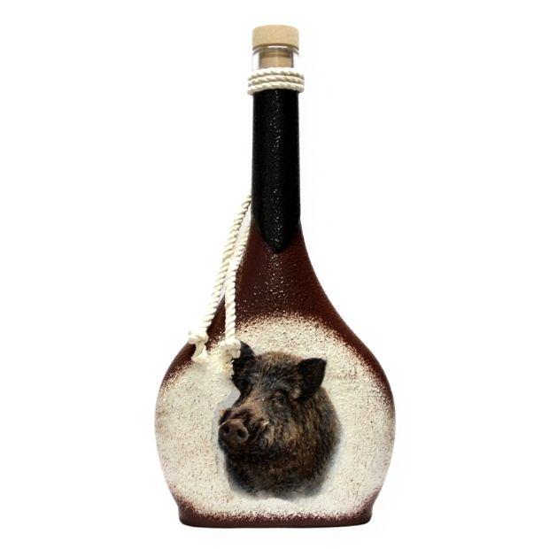 Vadász - vaddisznó motívummal - nagy pálinkás üveg