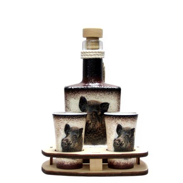 Vadász - vaddisznó képpel - kis italkészlet