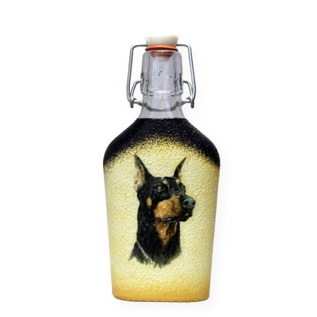 Kutyás ajándék - Dobermannos  pálinkás  csatos üveg