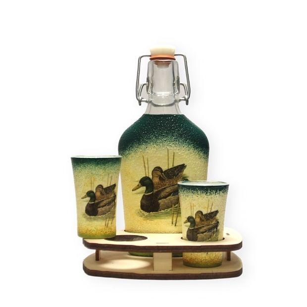 Pálinka kínáló szett vadkacsa motívummal - vadászoknak ajándék