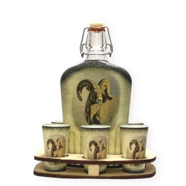 Pálinkás készlet Muflon mintával vadászoknak - saját trófeával