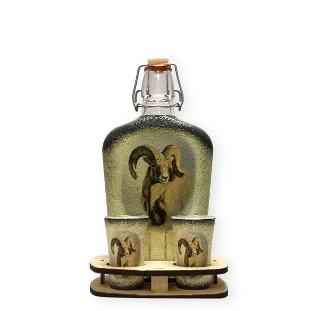 Muflon pálinkás készlet 2 pohárral - Vadászoknak  egyedi ajándék