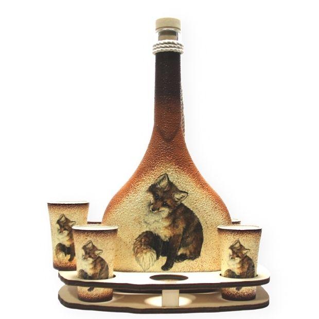 Pálinka kínáló szett erdészeknek - róka fotóval