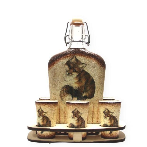 Vadászoknak pálinka kínáló szett - róka mintával