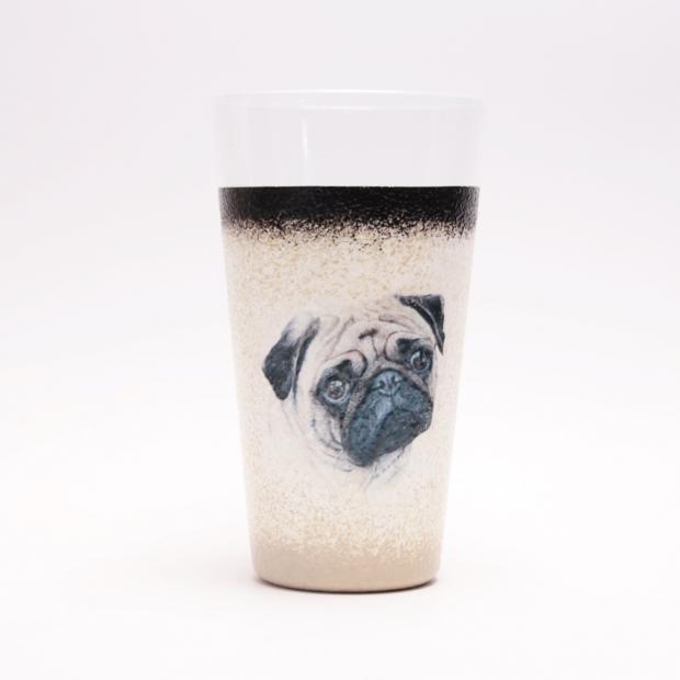 Kutya  ( Mopsz ) képpel vizes pohár  - bármilyen kutyafajta képével kérheted
