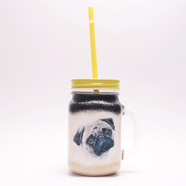 Kutya  ( Mopsz ) képpel szívószálas bögre - bármilyen kutyafajta képével kérheted