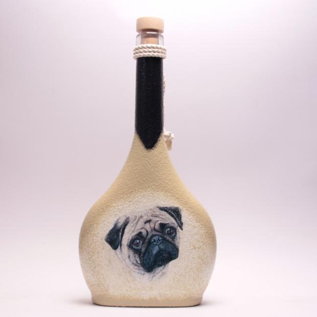 Kutya  ( Mopsz ) képpel  pálinkás flaska - bármilyen kutyafajta képével kérheted