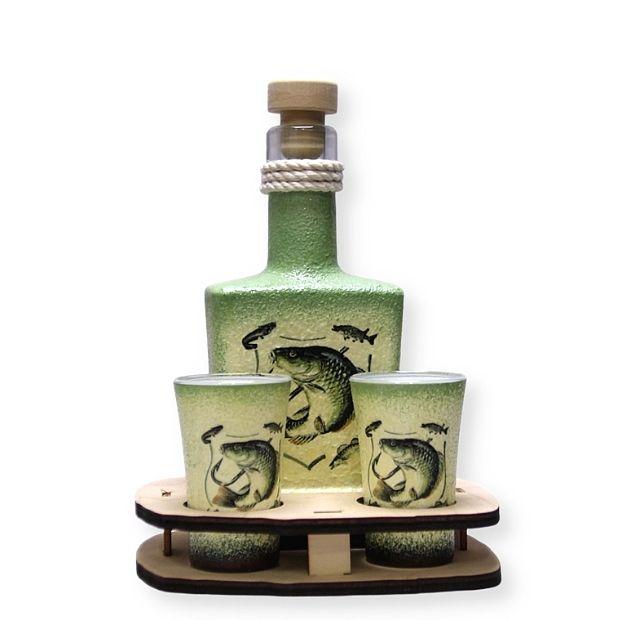 Horgász motívummal díszített  pálinka kínáló -  ajándék horgászoknak