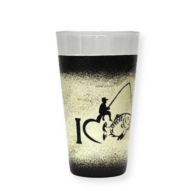 Horgász motívummal díszített vizes pohár - kézműves ajándék