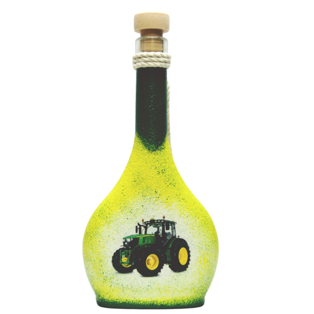 John Deere Traktorral díszített kis italos üveg