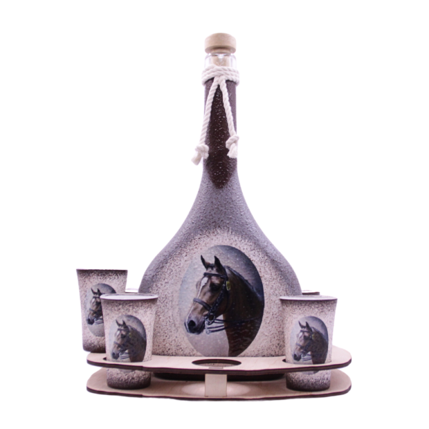 Ital kínáló szett ló motívummal - egyedi  kézműves ajándék